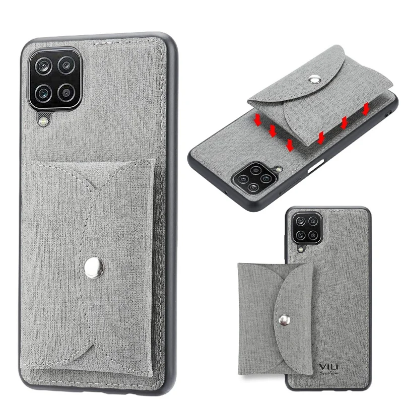 VILI T Series Movable Magnetic Absorption Wallet Leather Skin TPU Shell for Samsung Galaxy A12 - Grey