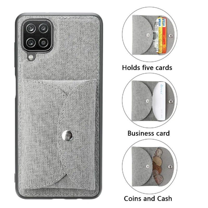 VILI T Series Movable Magnetic Absorption Wallet Leather Skin TPU Shell for Samsung Galaxy A12 - Grey