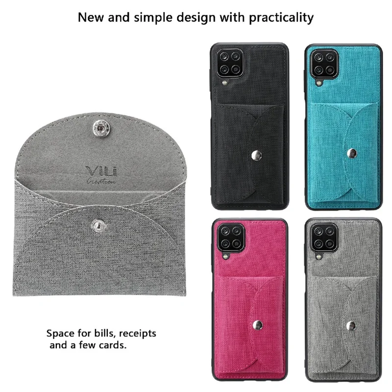 VILI T Series Movable Magnetic Absorption Wallet Leather Skin TPU Shell for Samsung Galaxy A12 - Grey