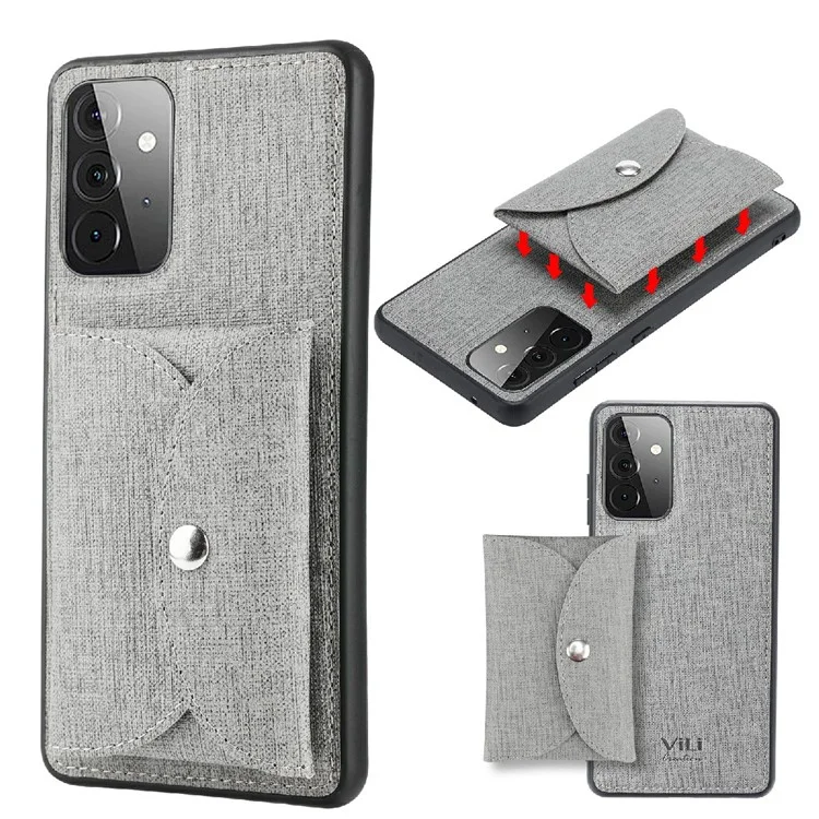 VILI T Series Magnetic-Absorption Wallet Shockproof Leather Cell Phone Case Shell for Samsung Galaxy A72 4G/5G - Grey