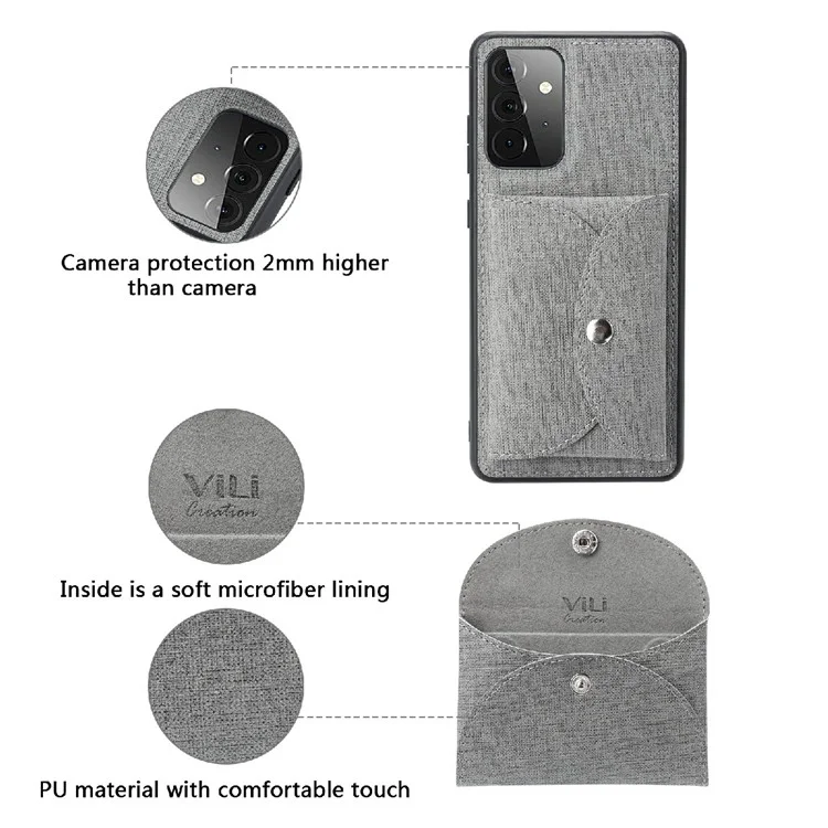 VILI T Series Magnetic-Absorption Wallet Shockproof Leather Cell Phone Case Shell for Samsung Galaxy A72 4G/5G - Grey