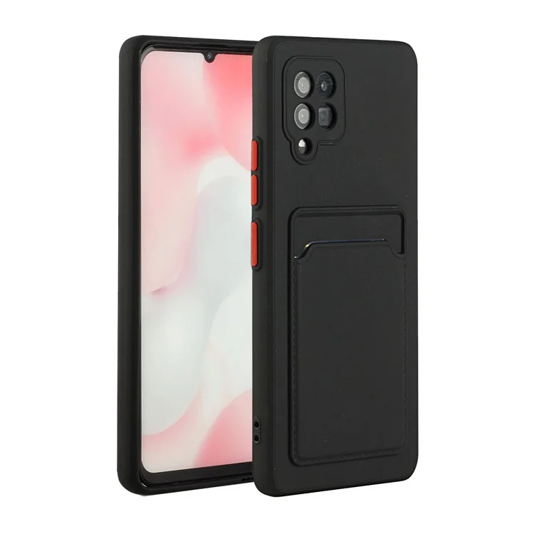 For Samsung Galaxy A42 5G Well-Protected Soft TPU Phone Case Cover with Card Slot - Black
