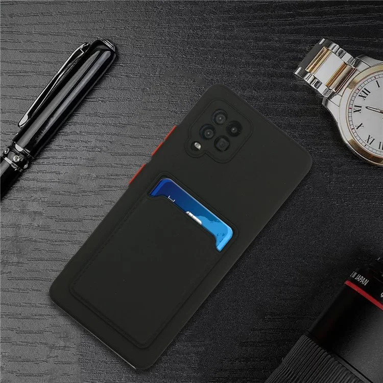 For Samsung Galaxy A42 5G Well-Protected Soft TPU Phone Case Cover with Card Slot - Black