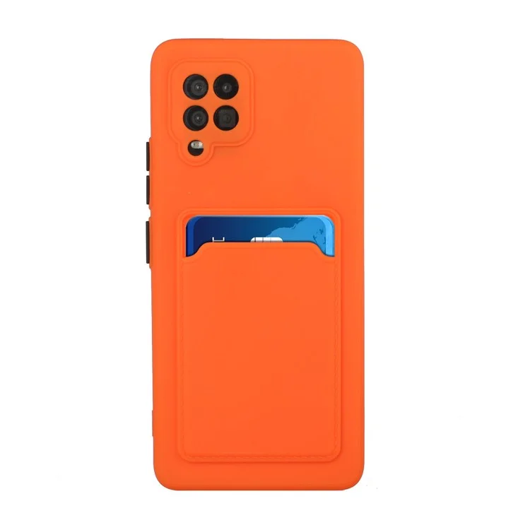 For Samsung Galaxy A42 5G Well-Protected Soft TPU Phone Case Cover with Card Slot - Orange