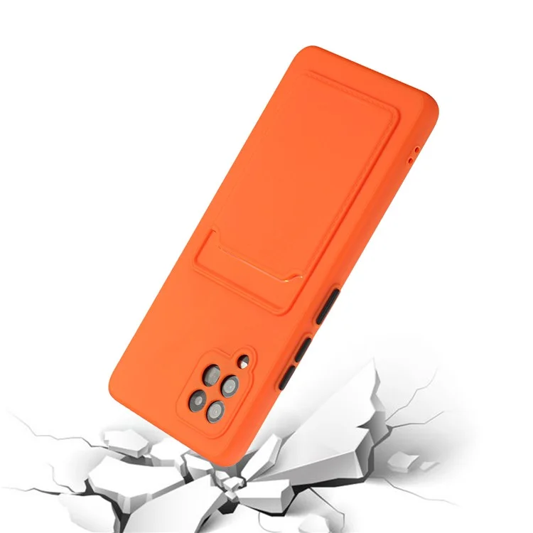 For Samsung Galaxy A42 5G Well-Protected Soft TPU Phone Case Cover with Card Slot - Orange