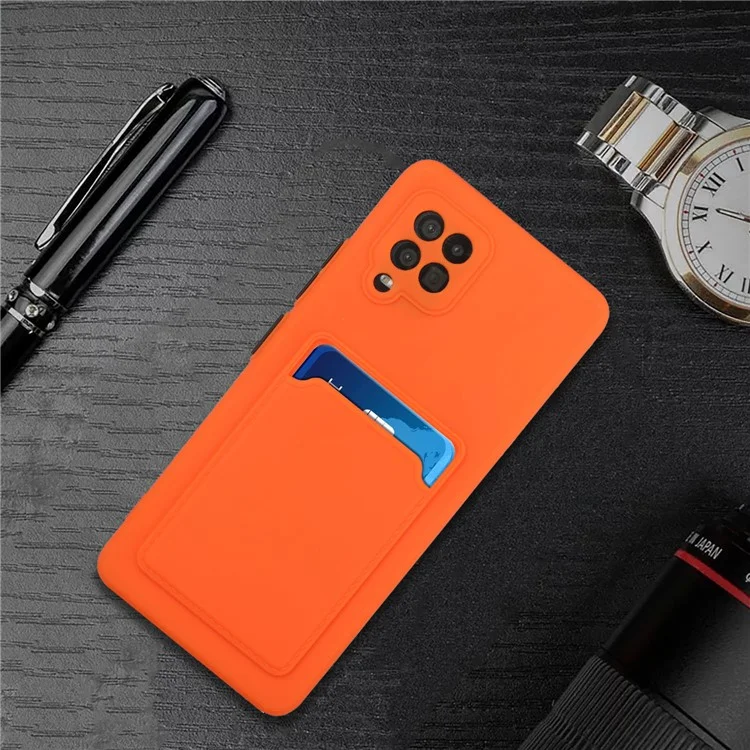 For Samsung Galaxy A42 5G Well-Protected Soft TPU Phone Case Cover with Card Slot - Orange