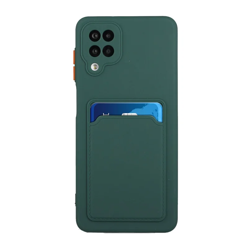 Soft TPU Phone Case Card Slot Cover for Samsung Galaxy M12 - Dark Green