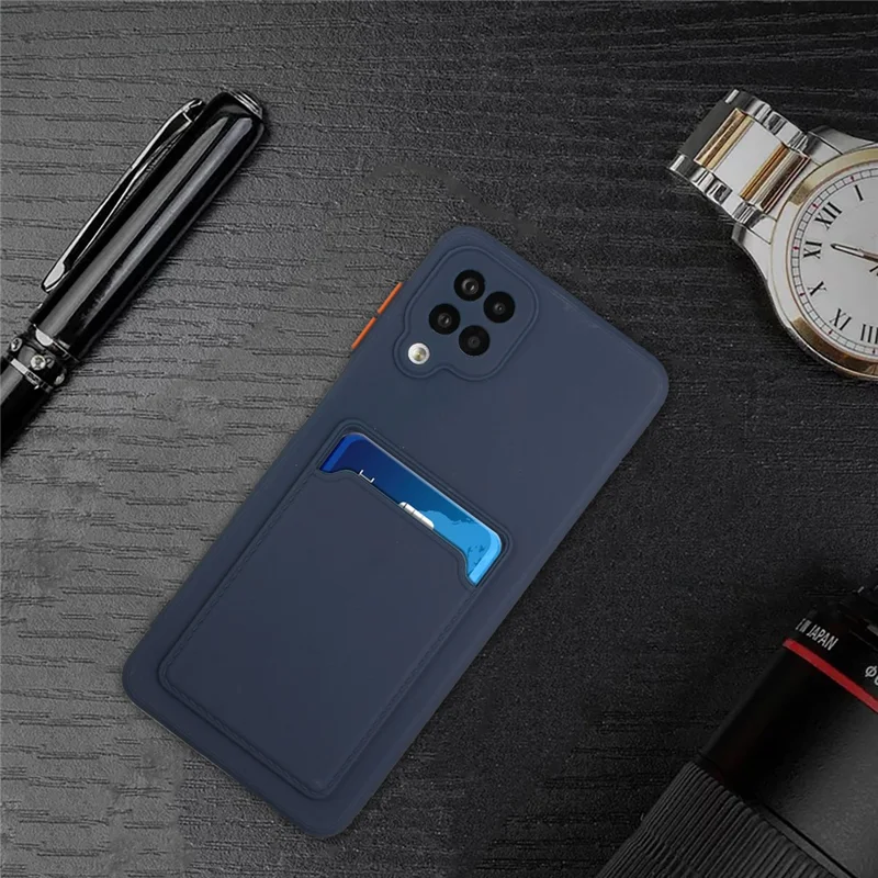 Soft TPU Phone Case Card Slot Cover for Samsung Galaxy M12 - Dark Blue