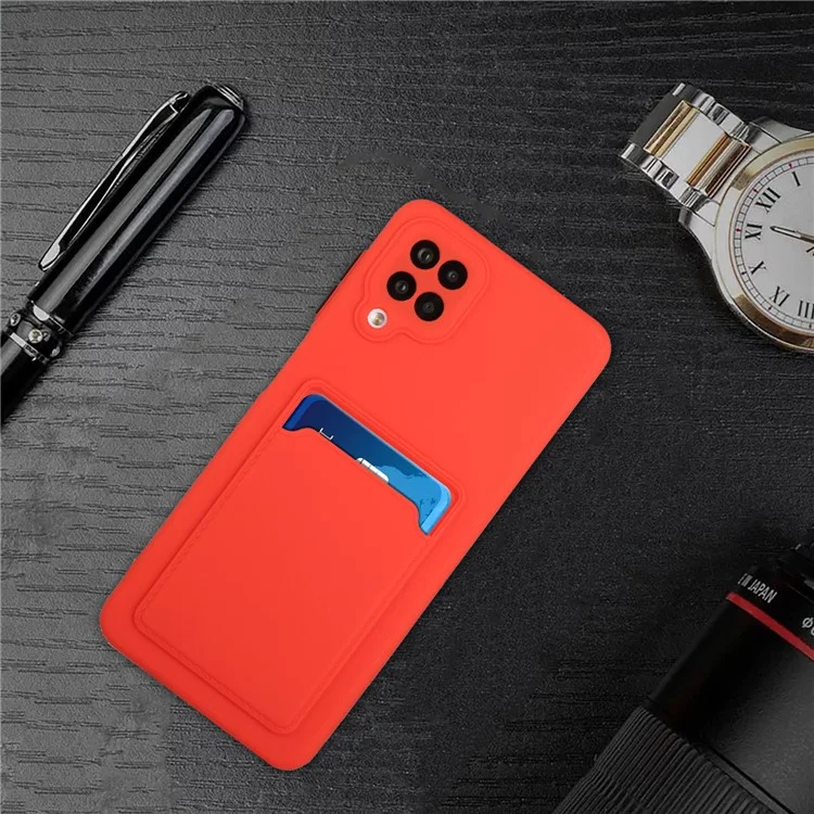 Soft TPU Phone Case Card Slot -abdeckung Für Samsung Galaxy M12 - Rot