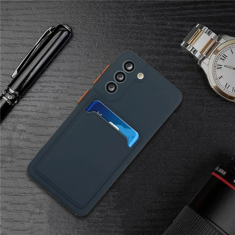 Capa de Telefone de TPU Macio com Slot para Cartão para Samsung Galaxy S21 5G/4G - Azul Escuro