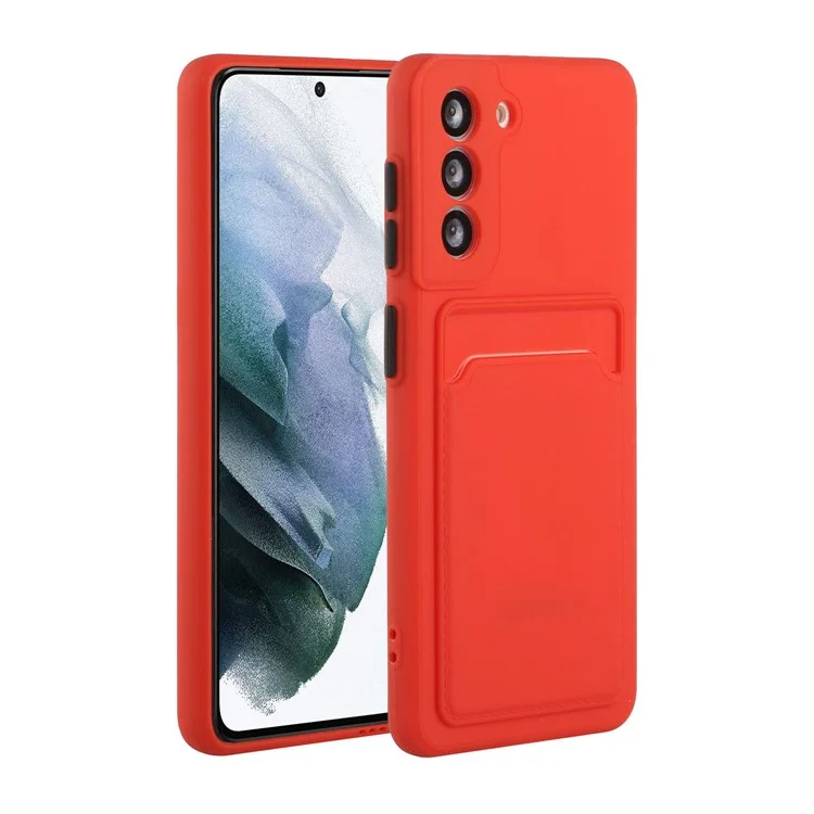 Soft TPU Phone Case Cover with Card Slot for Samsung Galaxy S21 5G/4G - Red