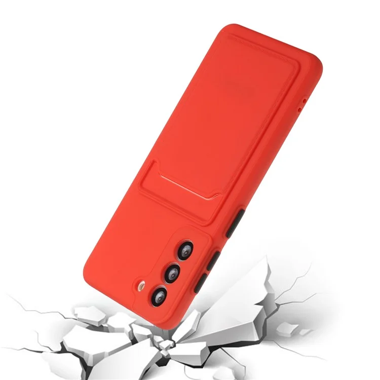 Soft TPU Phone Case Cover with Card Slot for Samsung Galaxy S21 5G/4G - Red