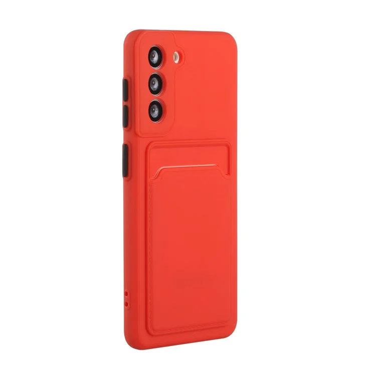 Soft TPU Phone Case Cover with Card Slot for Samsung Galaxy S21 5G/4G - Red