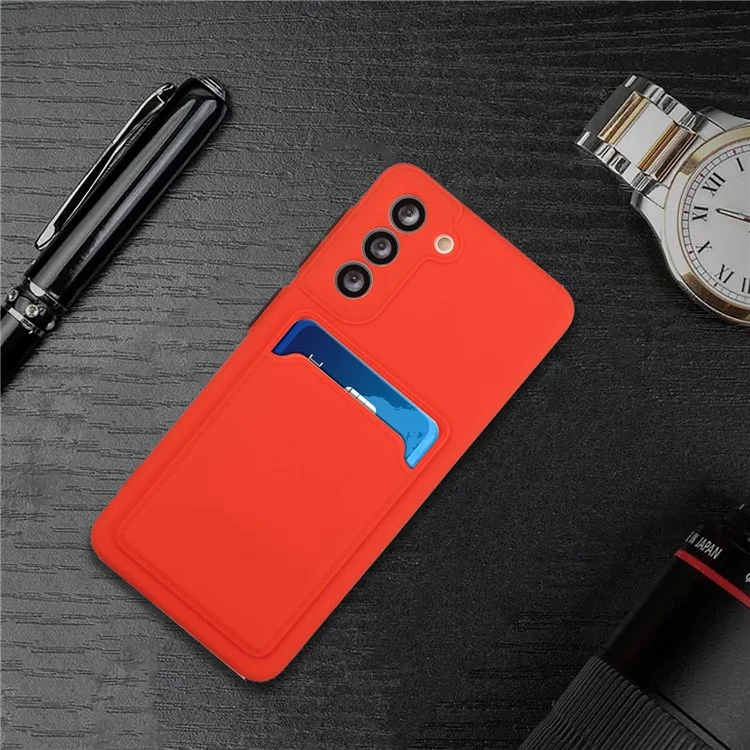 Soft TPU Phone Case Cover with Card Slot for Samsung Galaxy S21 5G/4G - Red