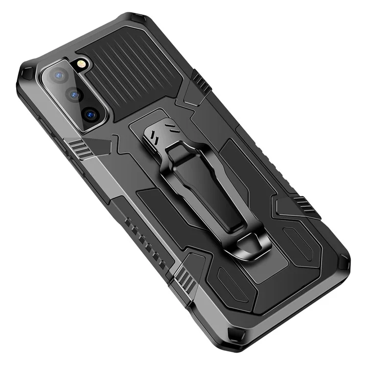 Hybrid Protector Case with Kickstand PC + TPU + Metal Combo Phone Cover for Samsung Galaxy S21 FE - Black