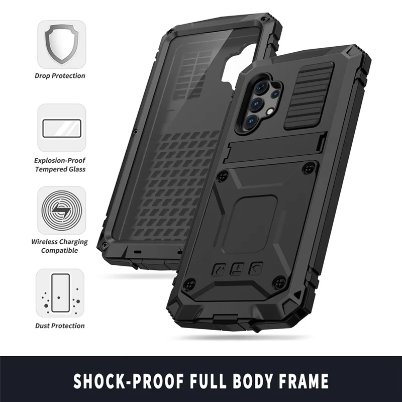 Kickstand Design TPU+Metal Protector Shockproof Dustproof Cover Shell for Samsung Galaxy A32 4G - Black
