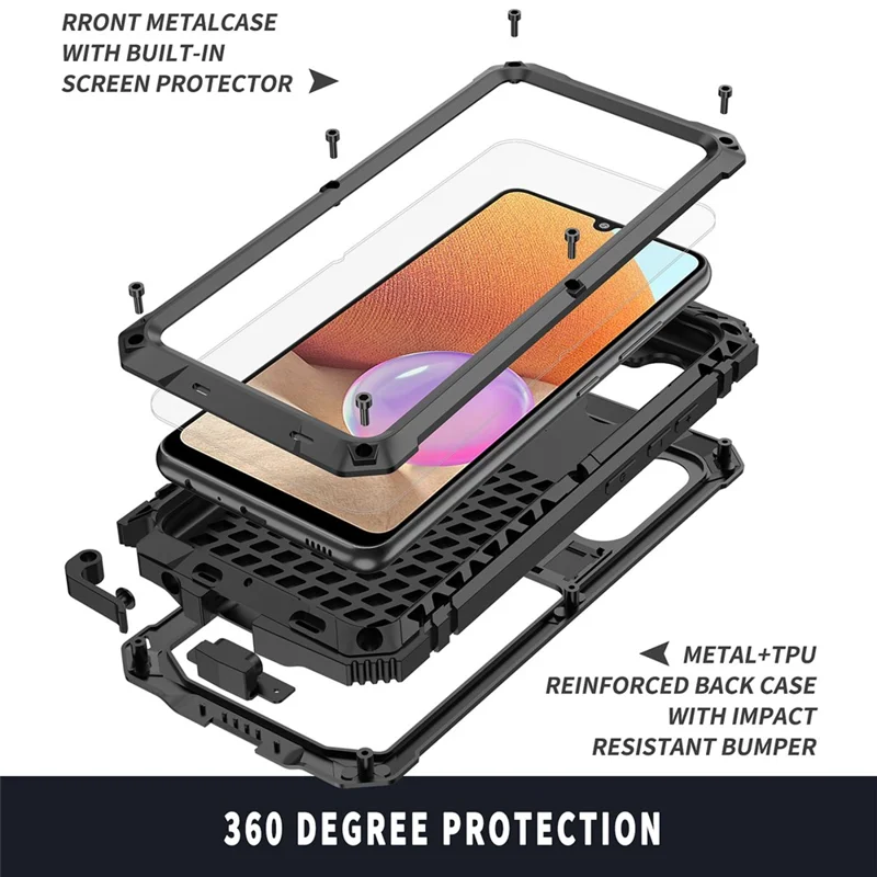 Kickstand Design TPU+Metal Protector Shockproof Dustproof Cover Shell for Samsung Galaxy A32 4G - Black