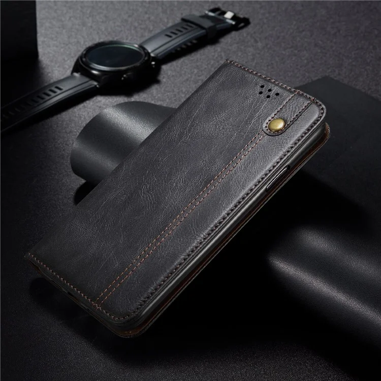 Case de Textura de Caballos de Crazy Waxy Case TPU + PU Cubierta de Cuero Para Samsung Galaxy A22 5G (versión de la Ue) - Negro