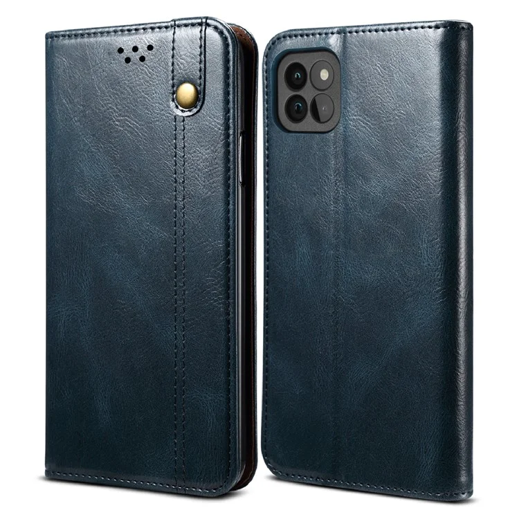 Case de Textura de Caballos de Crazy Waxy Case TPU + PU Cubierta de Cuero Para Samsung Galaxy A22 5G (versión de la Ue) - Azul