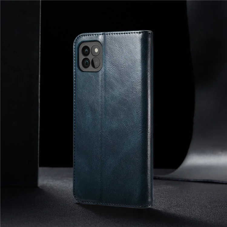 Case de Textura de Caballos de Crazy Waxy Case TPU + PU Cubierta de Cuero Para Samsung Galaxy A22 5G (versión de la Ue) - Azul
