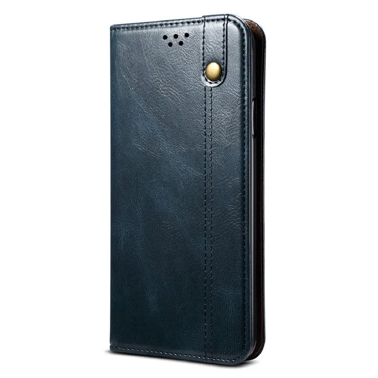 Case de Textura de Caballos de Crazy Waxy Case TPU + PU Cubierta de Cuero Para Samsung Galaxy A22 5G (versión de la Ue) - Azul
