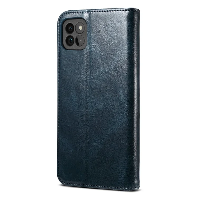 Case de Textura de Caballos de Crazy Waxy Case TPU + PU Cubierta de Cuero Para Samsung Galaxy A22 5G (versión de la Ue) - Azul