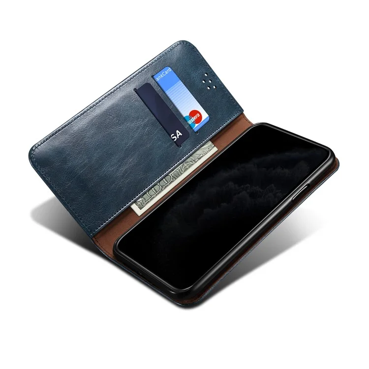 Case de Textura de Caballos de Crazy Waxy Case TPU + PU Cubierta de Cuero Para Samsung Galaxy A22 5G (versión de la Ue) - Azul