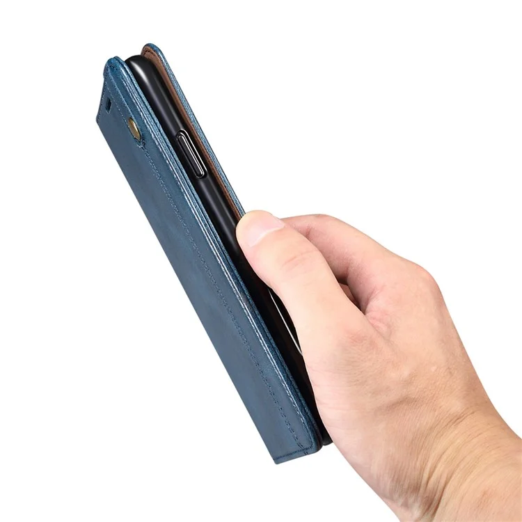 Case de Textura de Caballos de Crazy Waxy Case TPU + PU Cubierta de Cuero Para Samsung Galaxy A22 5G (versión de la Ue) - Azul