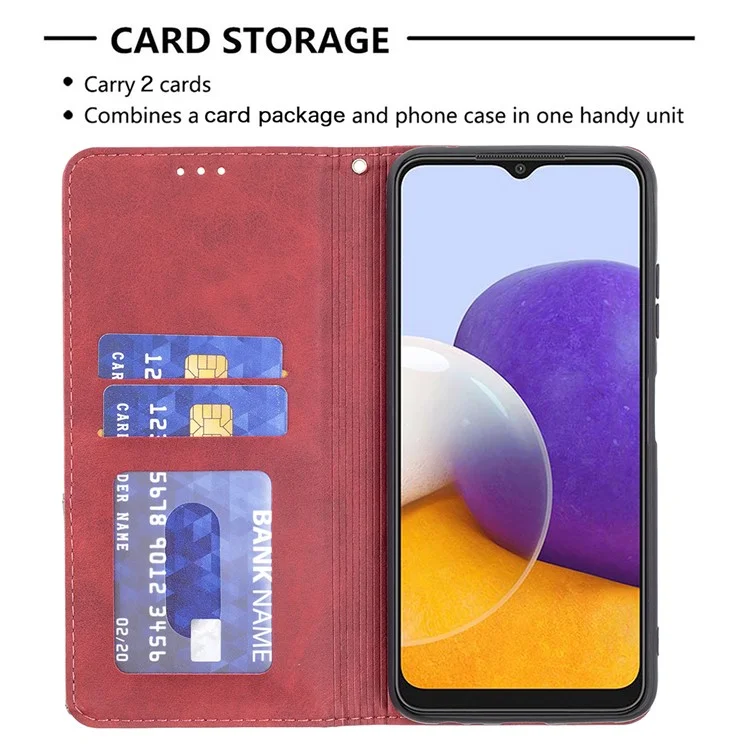 Padrão Geométrico Stand Leather Case Card Selp Shell Para Samsung Galaxy A22 5G (versão da Ue) - Vermelho