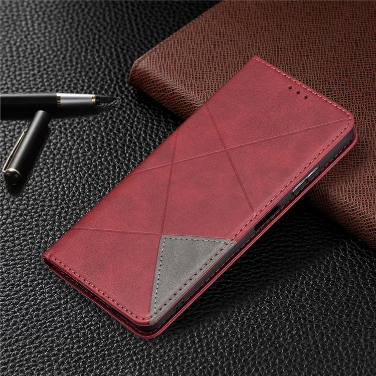 Padrão Geométrico Stand Leather Case Card Selp Shell Para Samsung Galaxy A22 5G (versão da Ue) - Vermelho