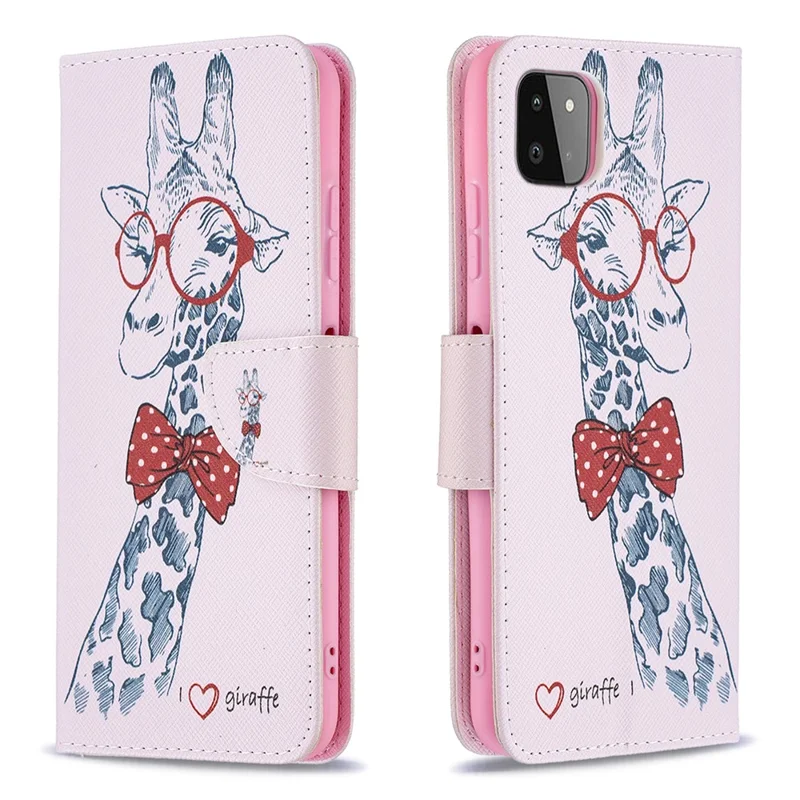 Pattern Printing Leather Stand Wallet Phone Case Shell for Samsung Galaxy A22 5G (EU Version) - Giraffe