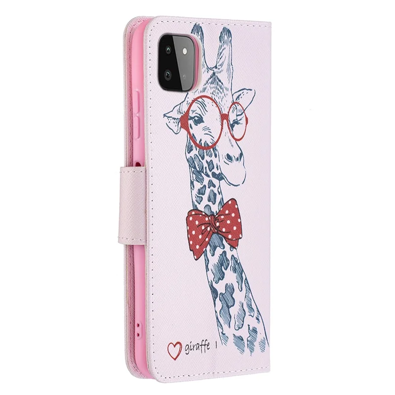 Pattern Printing Leather Stand Wallet Phone Case Shell for Samsung Galaxy A22 5G (EU Version) - Giraffe
