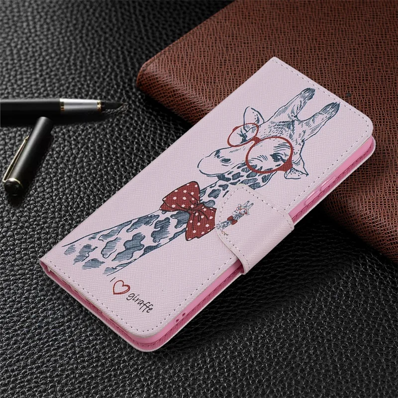 Pattern Printing Leather Stand Wallet Phone Case Shell for Samsung Galaxy A22 5G (EU Version) - Giraffe