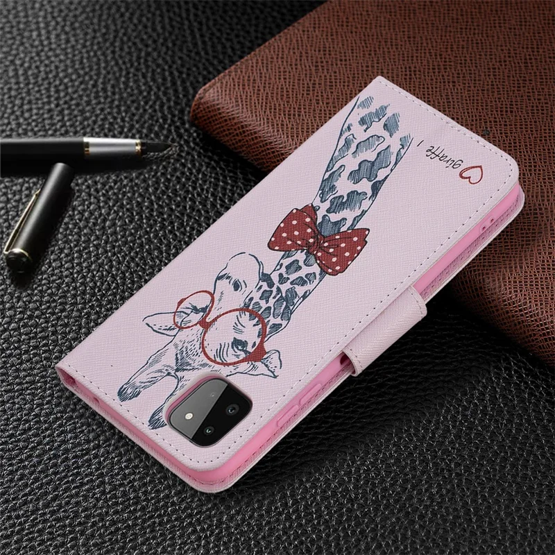 Pattern Printing Leather Stand Wallet Phone Case Shell for Samsung Galaxy A22 5G (EU Version) - Giraffe