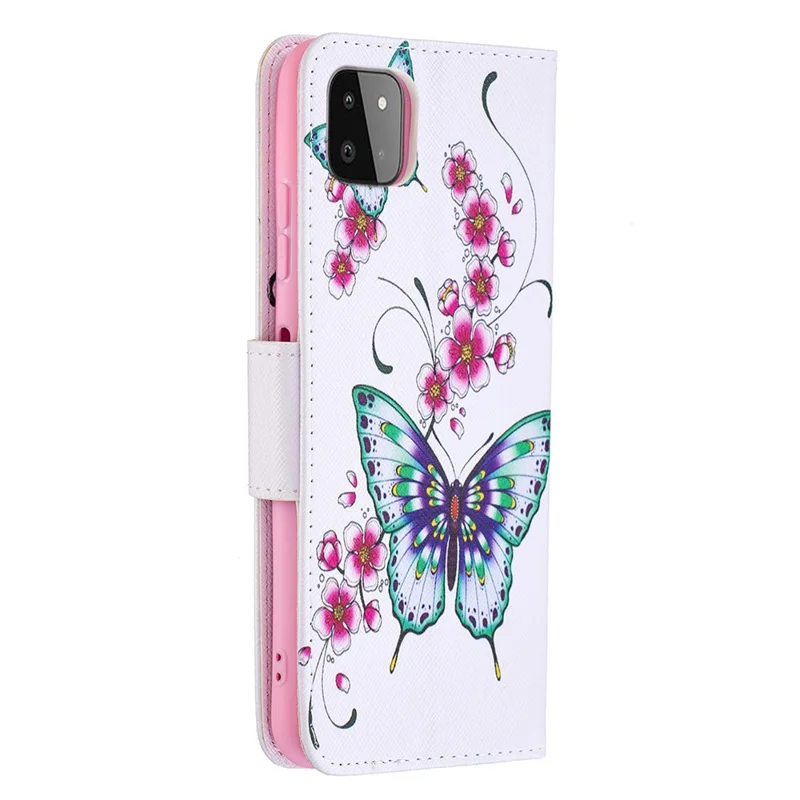 Wallet Stand Design Pattern Printing Flip Leather Phone Case Shell for Samsung Galaxy A22 5G (EU Version) - Butterfly and Flower