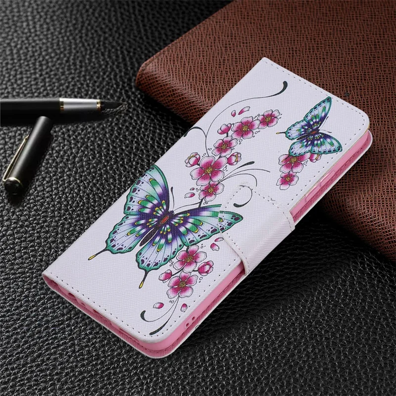 Wallet Stand Design Pattern Printing Flip Leather Phone Case Shell for Samsung Galaxy A22 5G (EU Version) - Butterfly and Flower