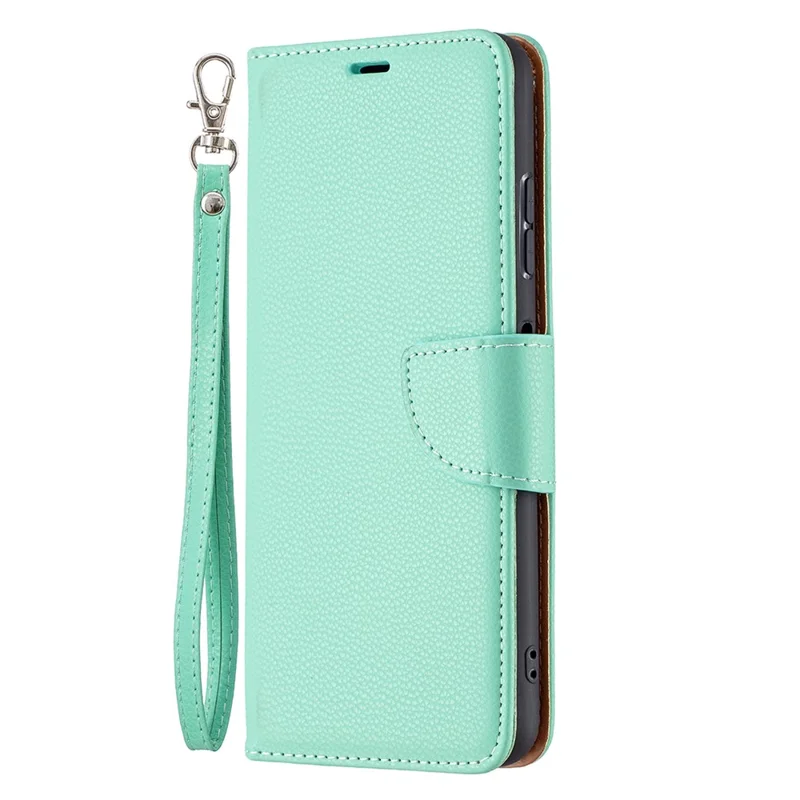 Solid Color Litchi Texture Wallet Stand Leather Cover with Strap for Samsung Galaxy A22 5G (EU Version) - Green