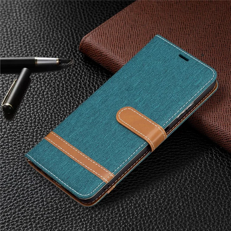 Assorted Color Jeans Cloth Leather Wallet Case with Hand Strap for Samsung Galaxy A22 5G (EU Version) - Green