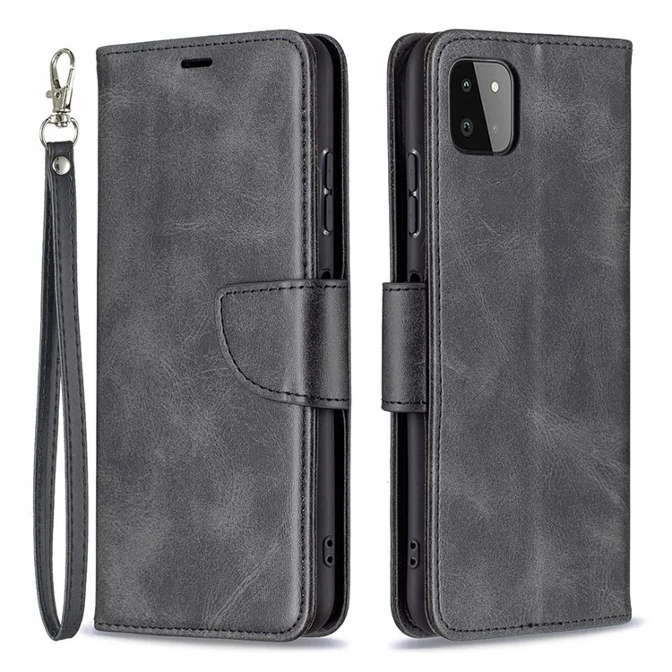 Capa de Casca de Couro da Carteira Com Alça de Mão Para o Samsung Galaxy A22 5G (versão da Ue) - Preto