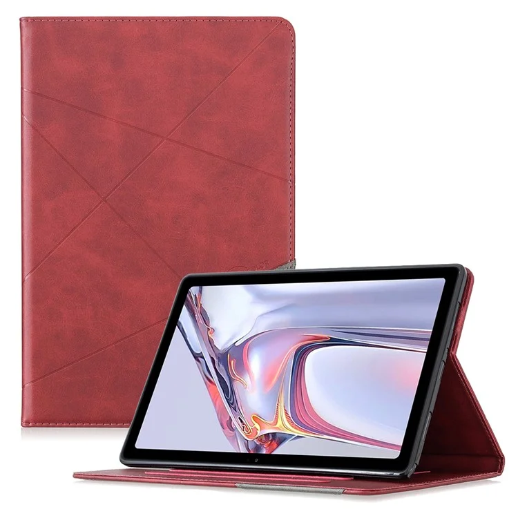 Funda protectora de piel con diseño geométrico para Samsung Galaxy Tab A7 10.4 (2020) / (2022) / T505 / T500 - Rojo