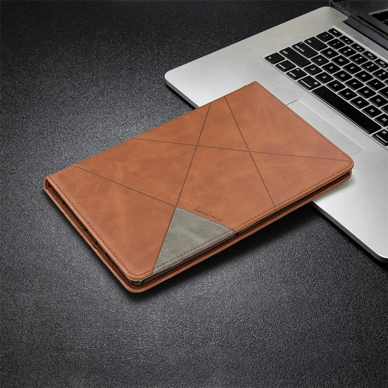 Geometric Pattern Design Leather Tablet Case Protector for Samsung Galaxy Tab A7 10.4 (2020) / (2022) / T505 / T500 - Brown