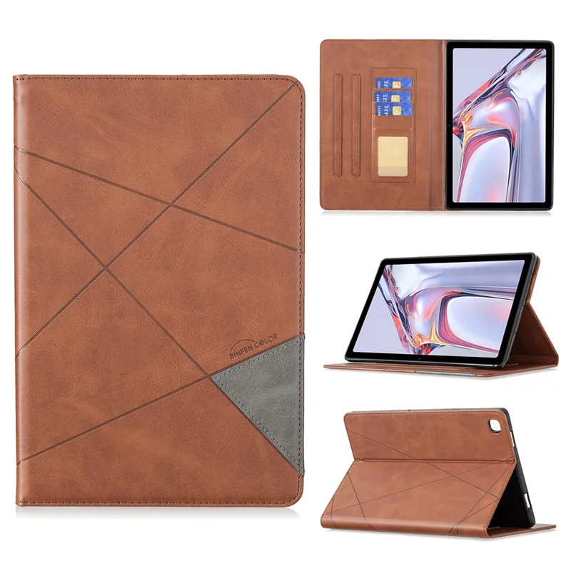 Geometric Pattern Design Leather Tablet Case Protector for Samsung Galaxy Tab A7 10.4 (2020) / (2022) / T505 / T500 - Brown