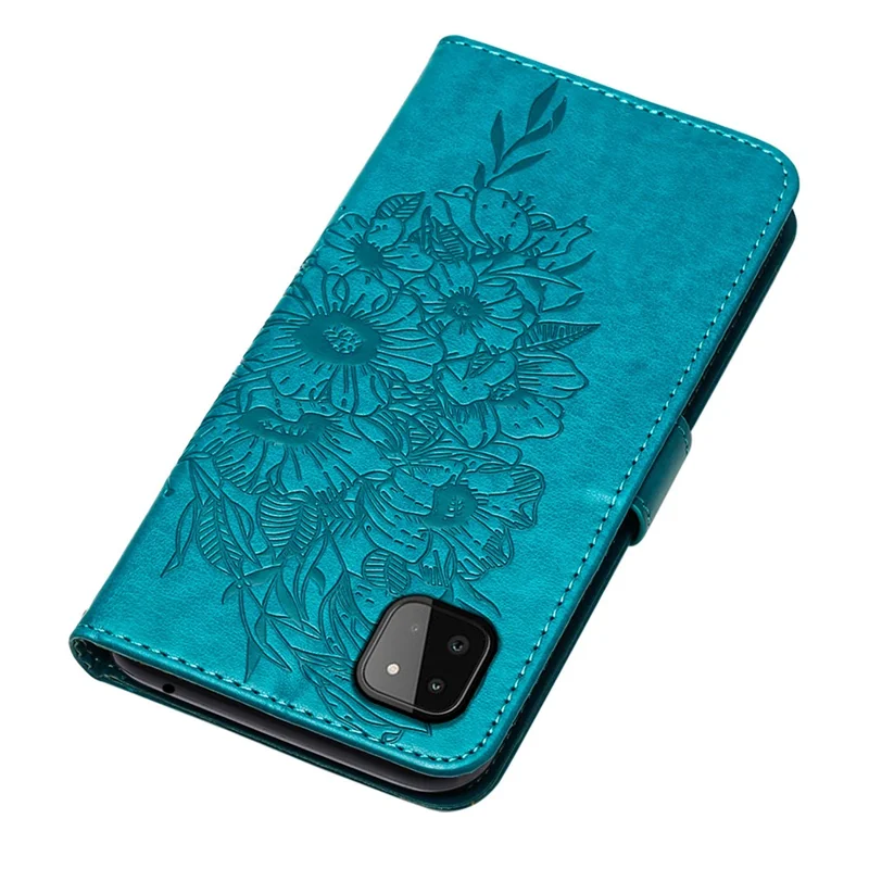 For Samsung Galaxy A22 5G (EU Version) Imprint Butterfly Leather Wallet Stand Case - Blue