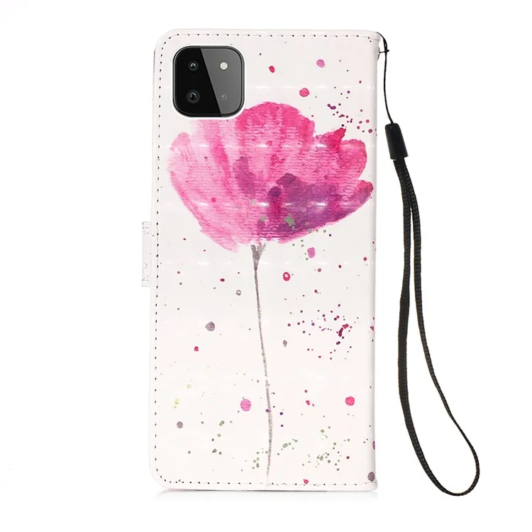 3D Pattern Printing PU Leather Phone Stand Cover Wallet Case for Samsung Galaxy A22 5G (US Version) - Flower