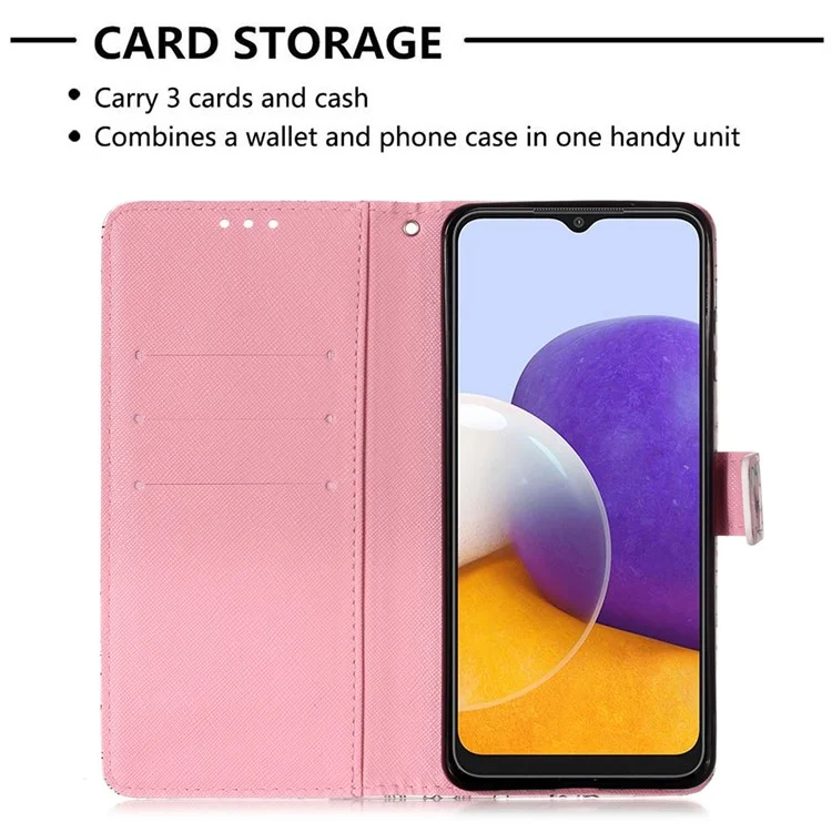 3D Pattern Printing PU Leather Phone Stand Cover Wallet Case for Samsung Galaxy A22 5G (US Version) - Flower