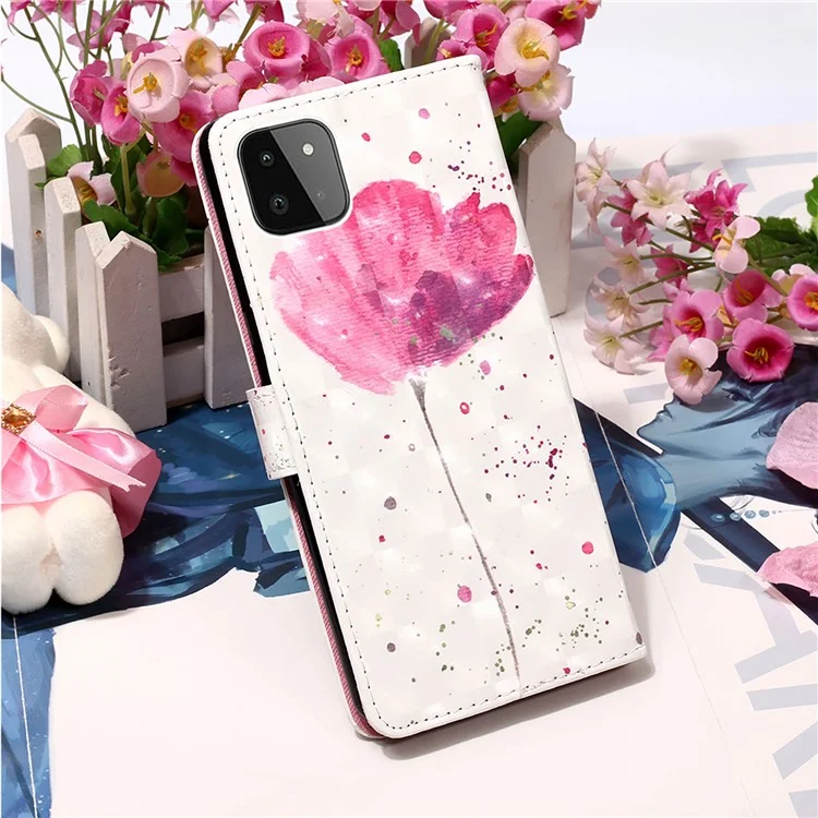 3D Pattern Printing PU Leather Phone Stand Cover Wallet Case for Samsung Galaxy A22 5G (US Version) - Flower