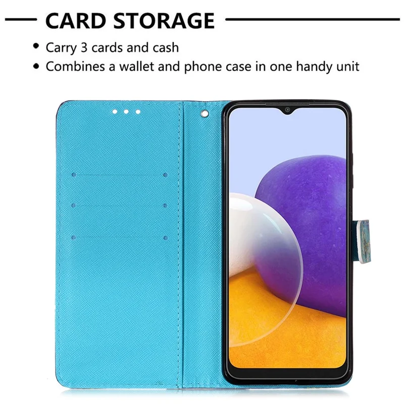 3D Pattern Printing PU Leather Phone Stand Cover Wallet Case for Samsung Galaxy A22 5G (US Version) - Owl