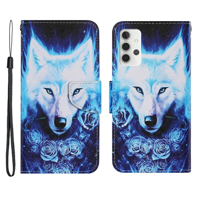 Patrón De Protección Completa Impresión Flip Leather Wallet Stand Phone Shell Case Para Samsung Galaxy A32 4G (versión De La UE) - Lobo Blanco