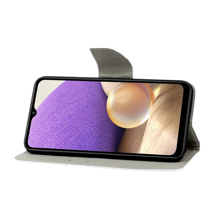 Patrón De Protección Completa Impresión Flip Leather Wallet Stand Phone Shell Case Para Samsung Galaxy A32 4G (versión De La UE) - Lobo Blanco