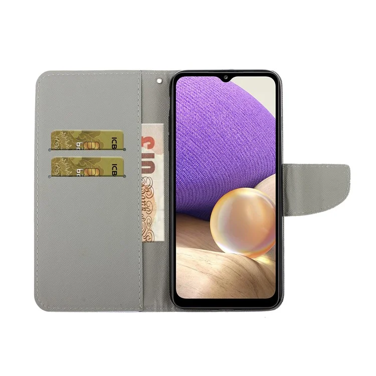 Patrón De Protección Completa Impresión Flip Leather Wallet Stand Phone Shell Case Para Samsung Galaxy A32 4G (versión De La UE) - Lobo Blanco